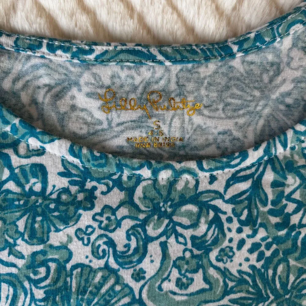 Lilly Pulitzer Girls Size 4 Took Me By Sunrise Blue Floral Tiered Dress